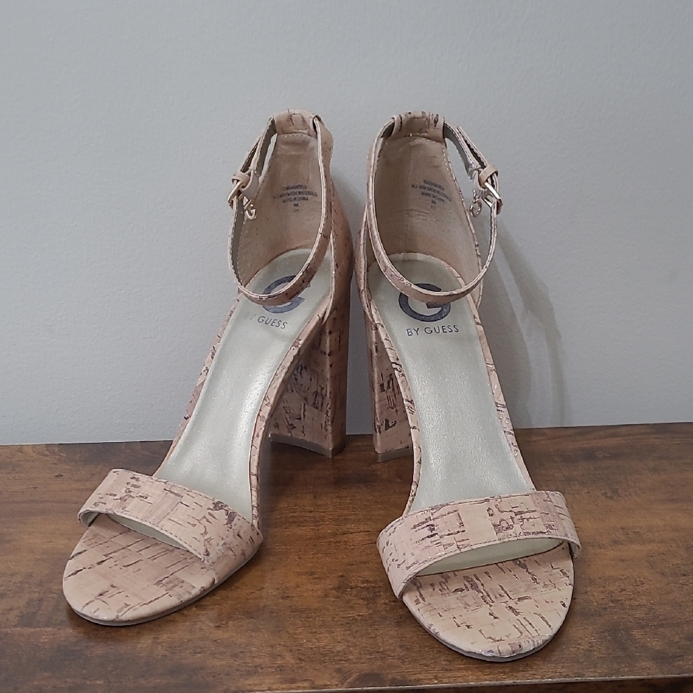 Guess SHANTEL Cork Block Heeled Sandals size 9